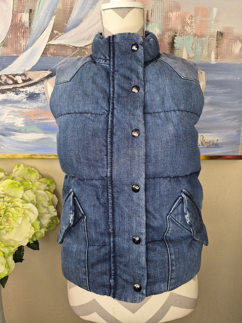 GAP Denim Blue Quilted Puffer Vest